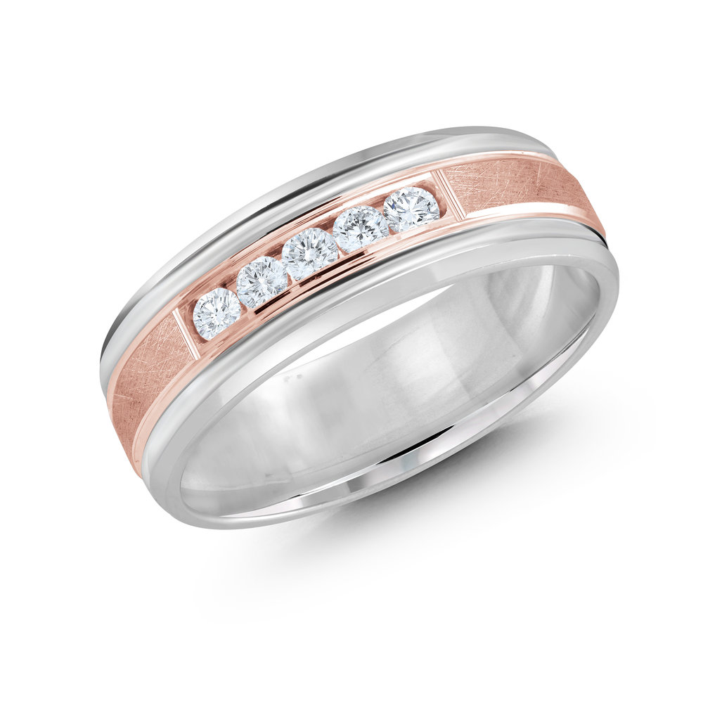 White/Pink Gold Men's Ring Size 7mm (JMD-471-7WP25)