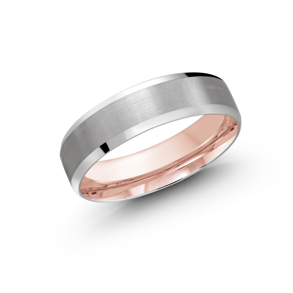 White/Pink Gold Men's Ring Size 6mm (LUX-1105-6WZP)